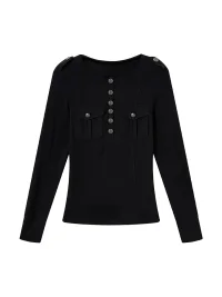 Imdelusion | Studded Printed Fitted Long Sleeve Henley Top