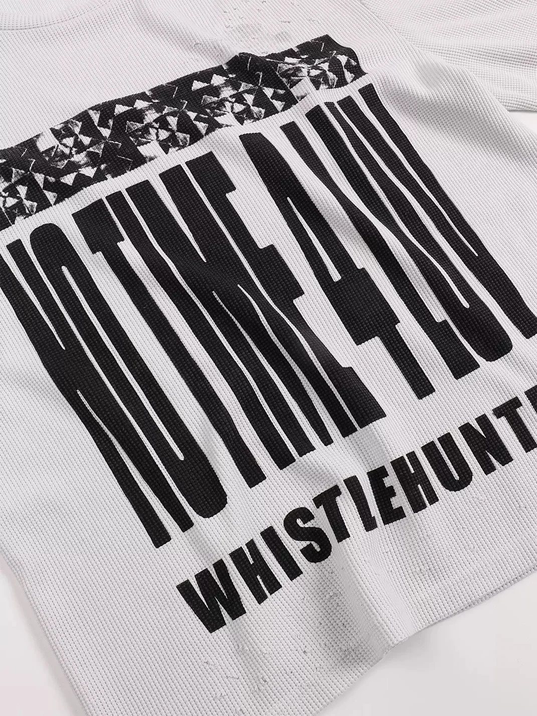 WHISTLEHUNTER | Distressed Graphic Waffle Cropped Long Sleeve T-Shirt