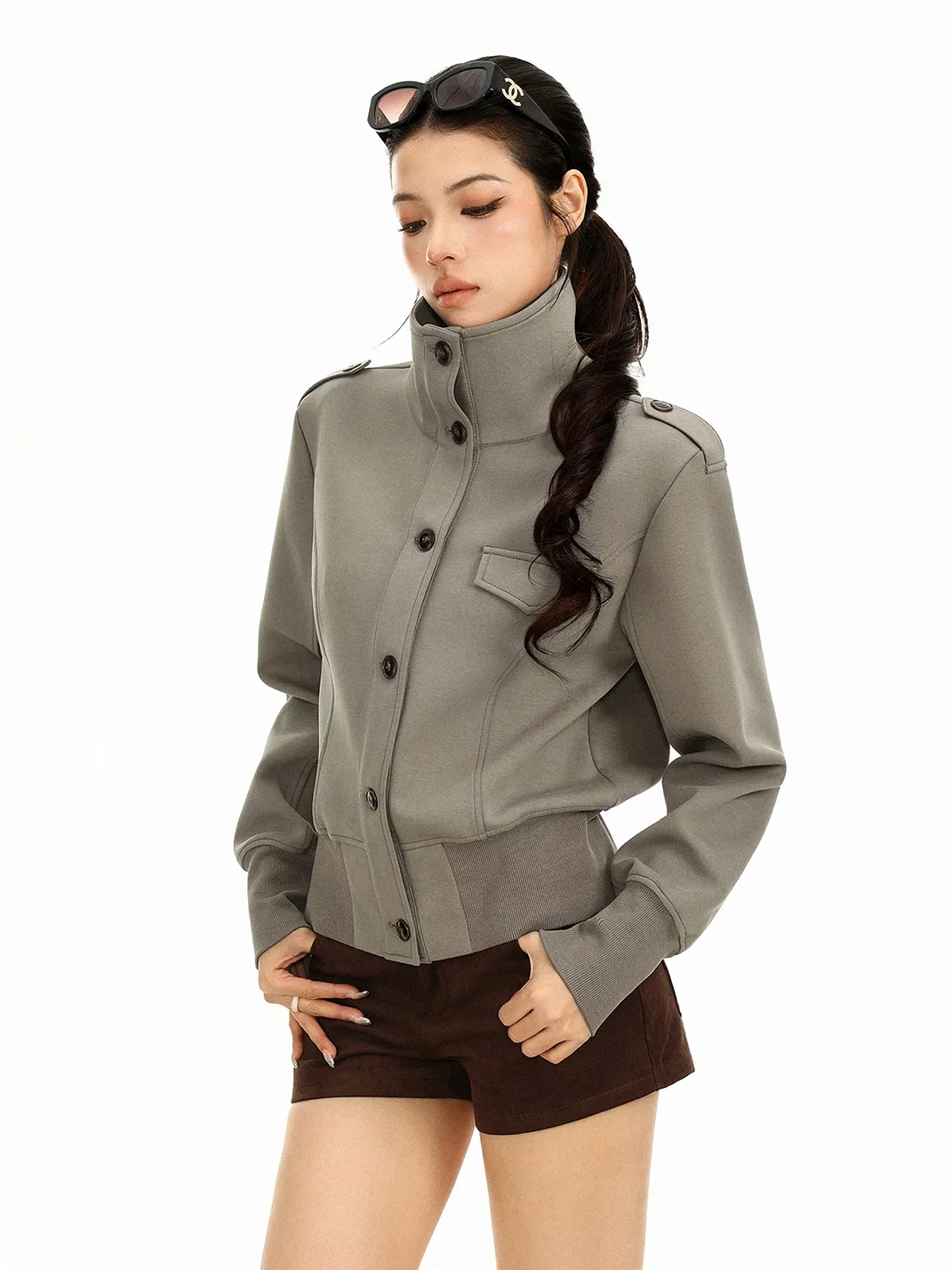 BIGGOLD | Vintage Stand Collar Cropped Utility Jacket
