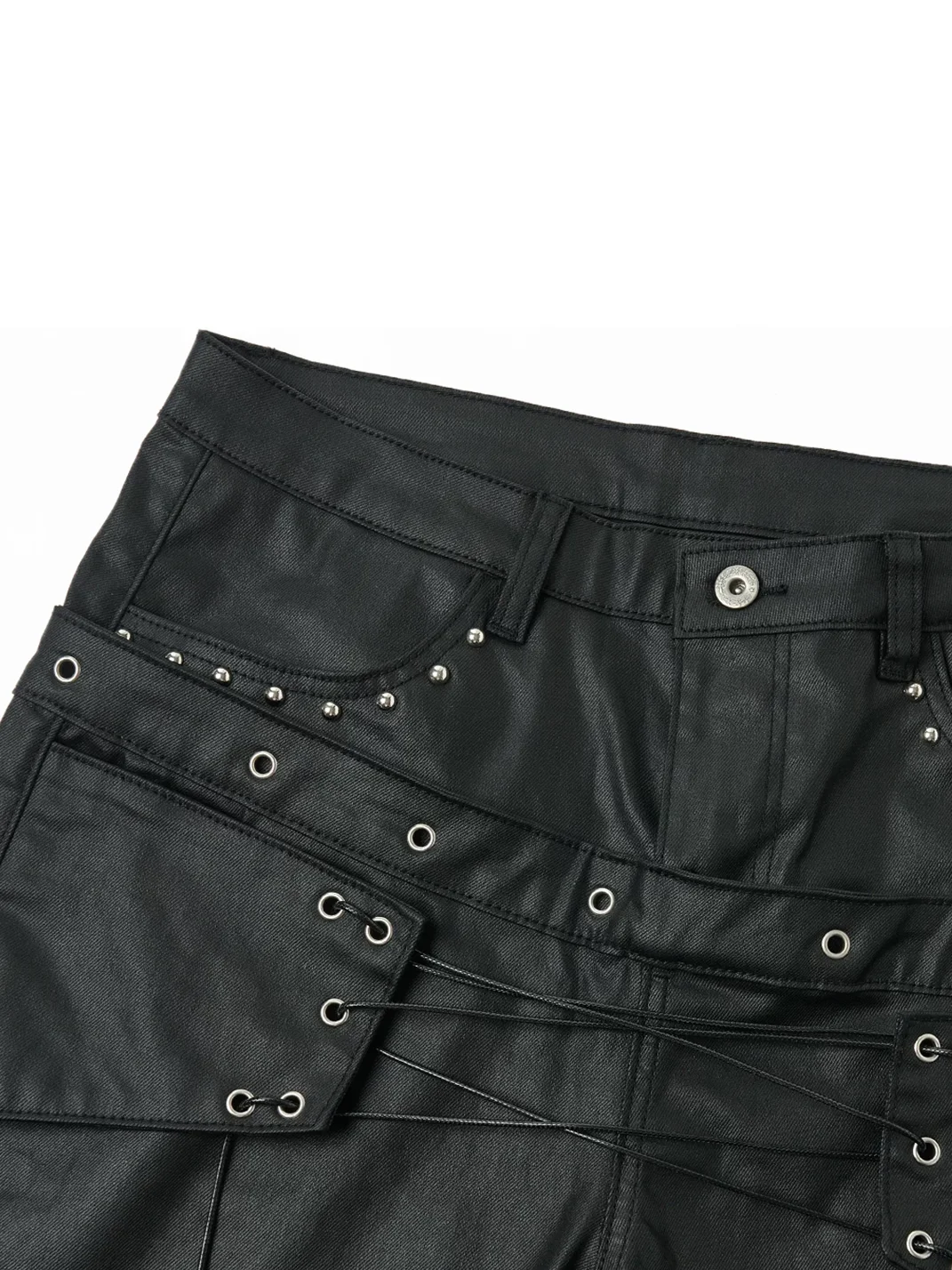 SAXGENWON | Double-Waist Lace-Up Coated Straight-Leg Jeans