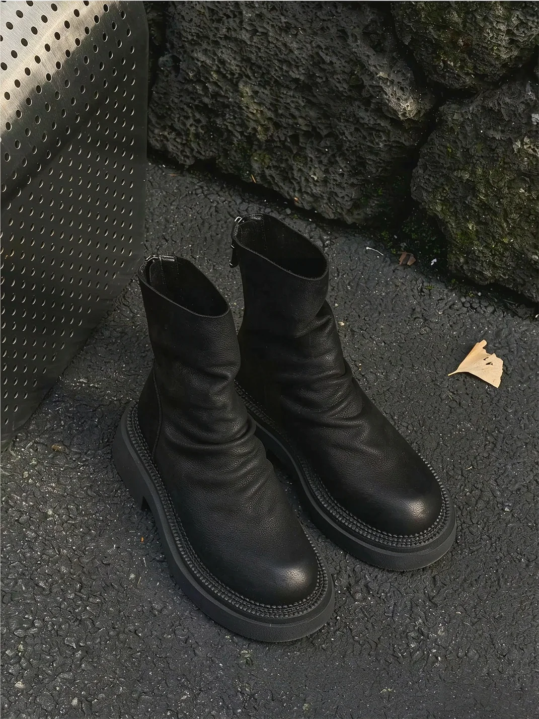 GSL | Leather Platform Slouchy Ankle Boots