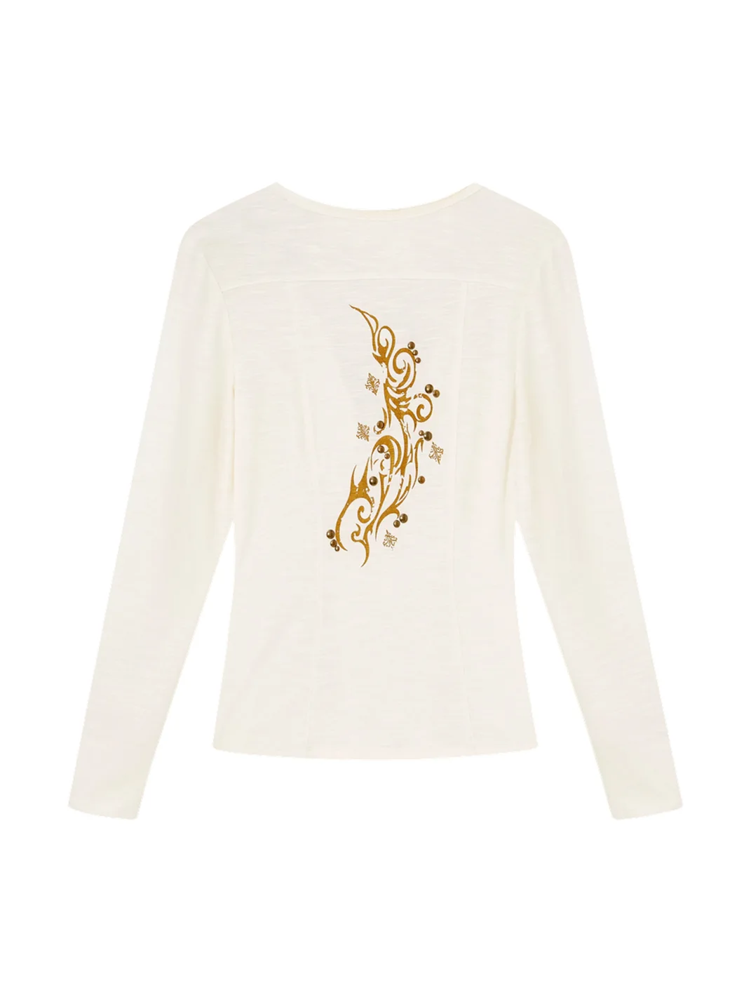 Imdelusion | Studded Printed Fitted Long Sleeve Henley Top