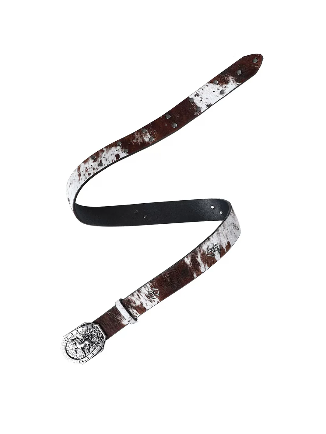 SEXXDEVIL | Distressed Studded Horse Buckle Cowhide Belt