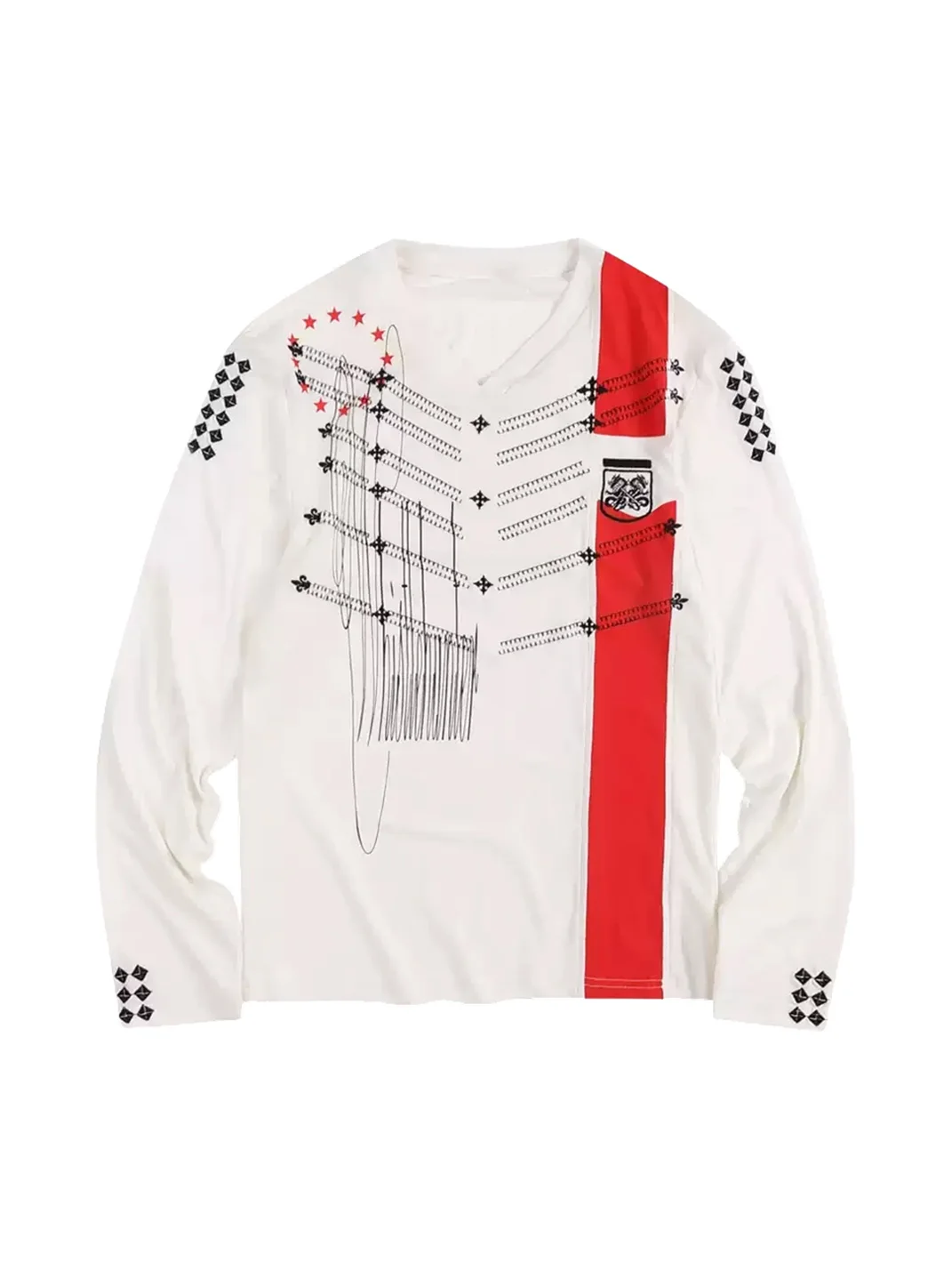 WHISTLEHUNTER | Embroidered Print V-Neck Long Sleeve T-Shirt
