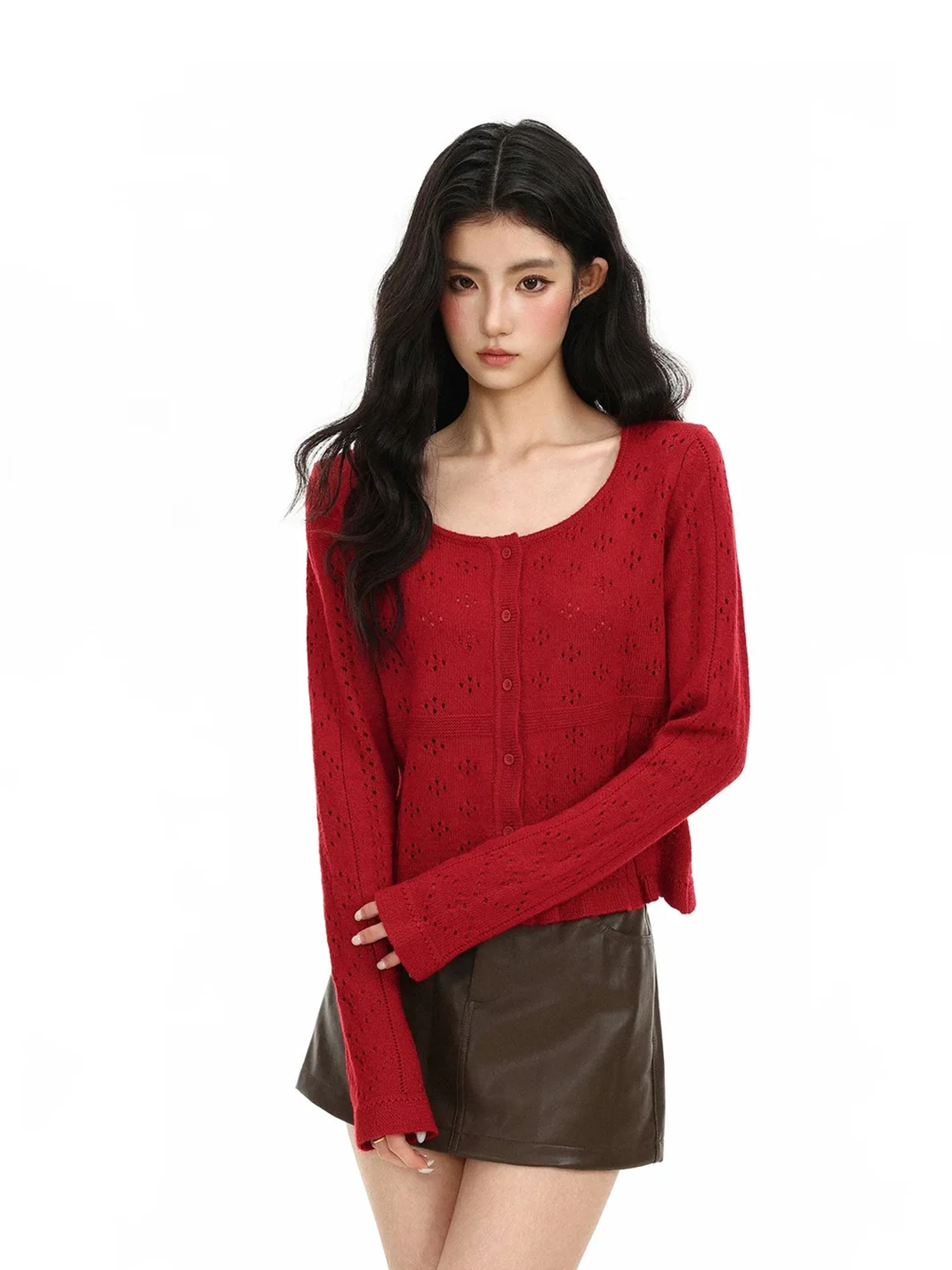 BIGGOLD | Cropped Openwork Wool Knit Cardigan