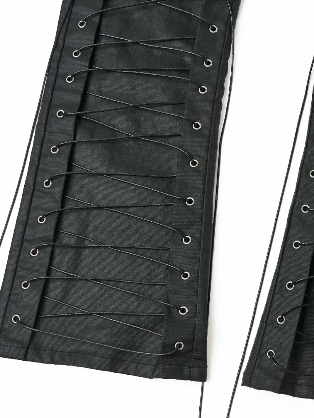 SAXGENWON | Double-Waist Lace-Up Coated Straight-Leg Jeans
