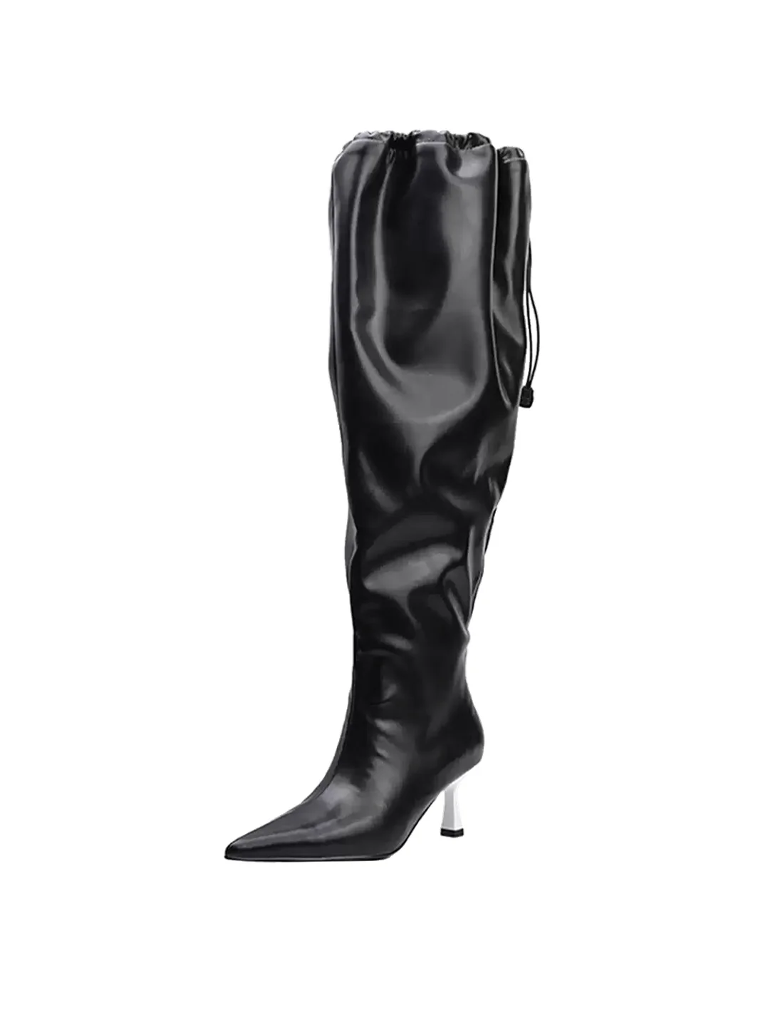 Colorful Bridge | Black Pointed-Toe Ruched Tall Boots