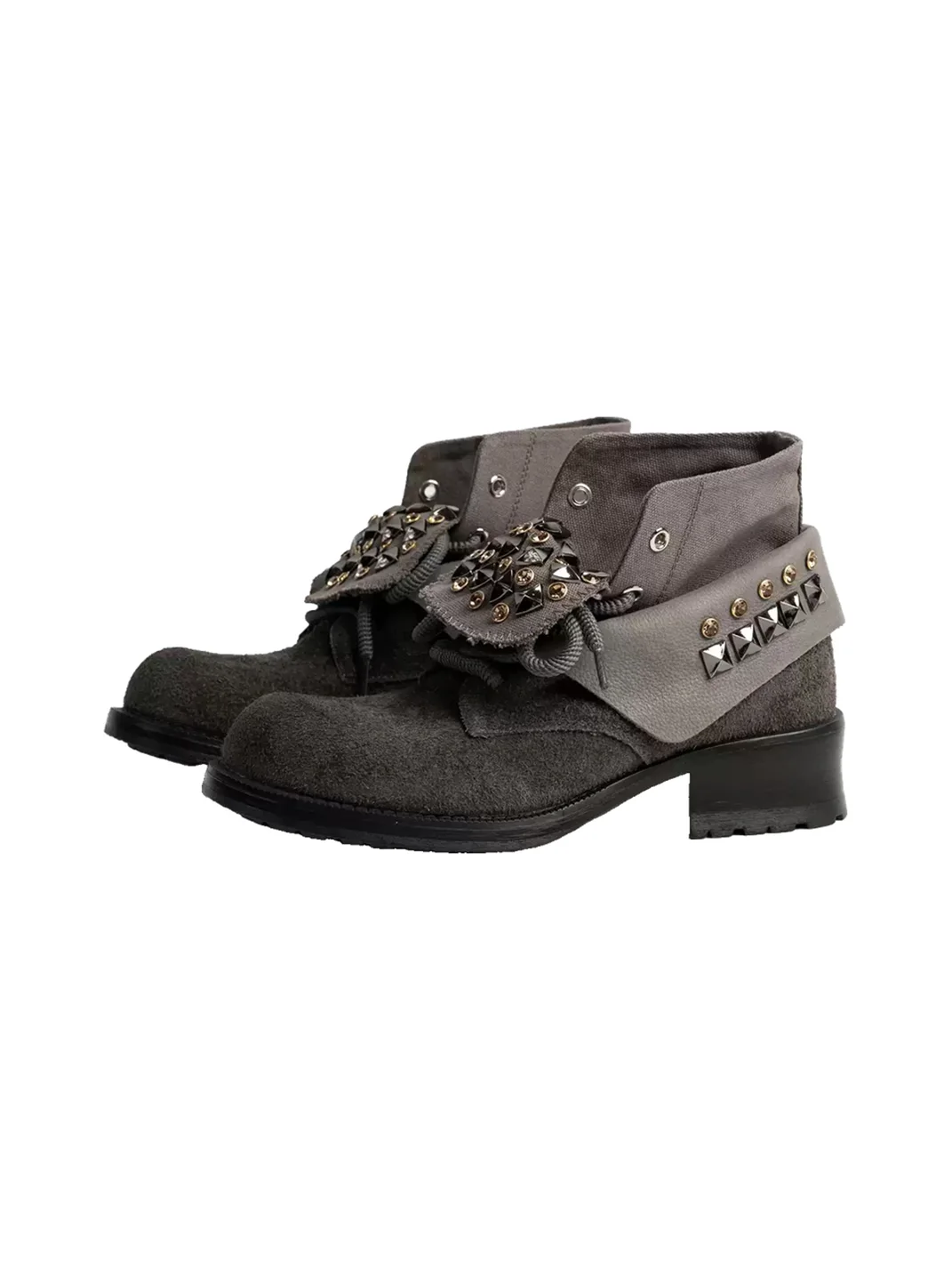 ZHUDAGE | Studded Foldover Lace-Up Ankle Boots