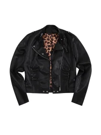 WHISTLEHUNTER | Cropped Stand Collar Leopard-Lined Asymmetric Zip Jacket