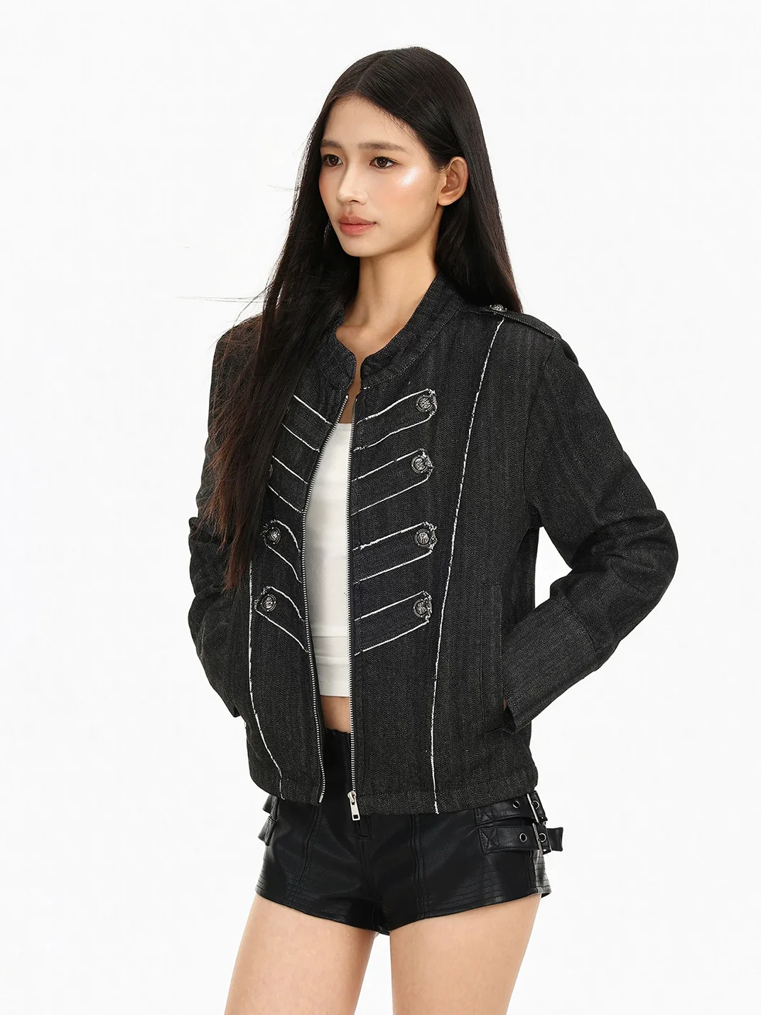 BIGGOLD | Short Denim Stand Collar Jacket