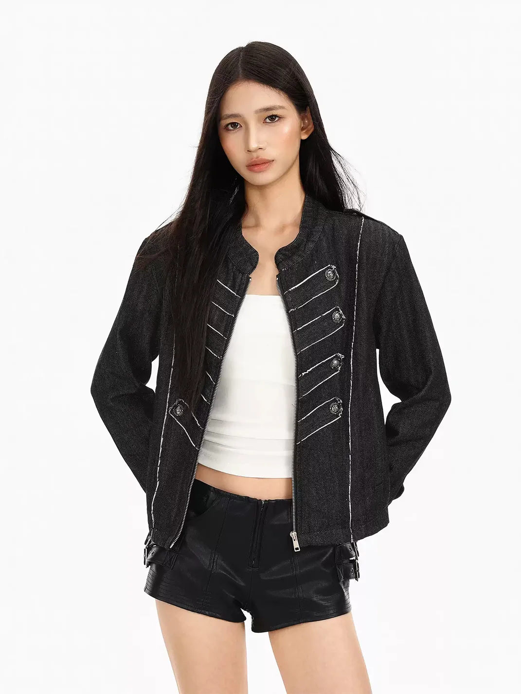 BIGGOLD | Short Denim Stand Collar Jacket