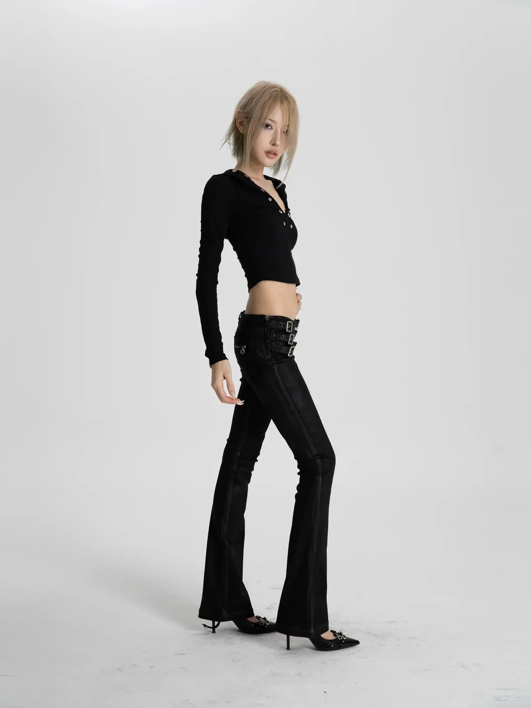 SEXXDEVIL | Waxed Low-Rise Flared Jeans