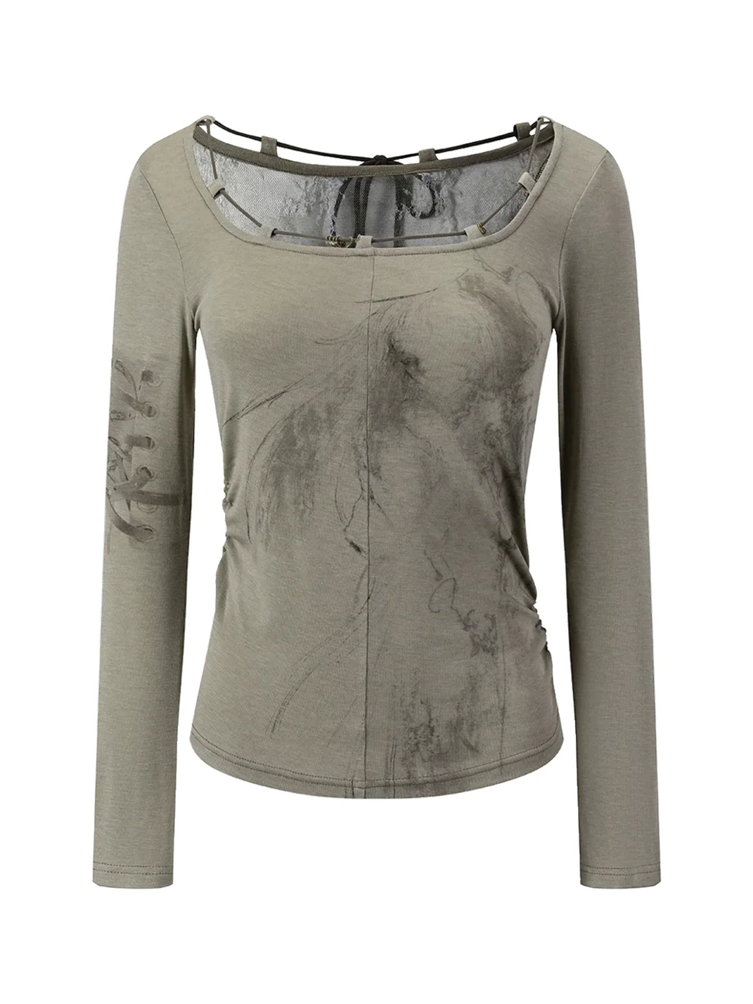 Cest Nous | Angel Print Lace Tie Long Sleeve Top