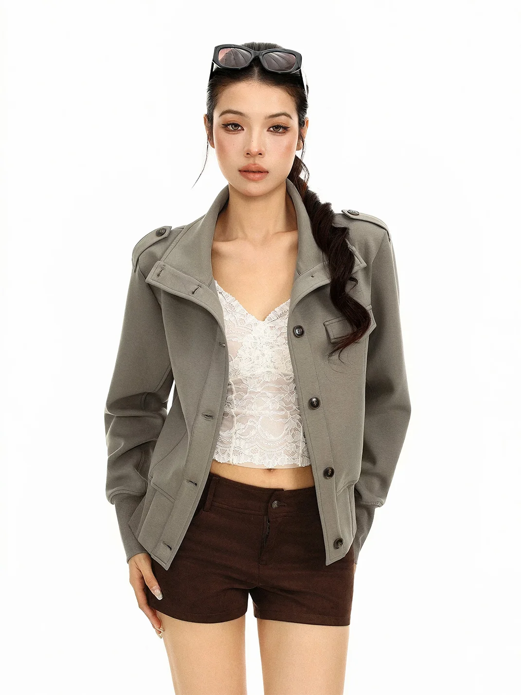 BIGGOLD | Vintage Stand Collar Cropped Utility Jacket