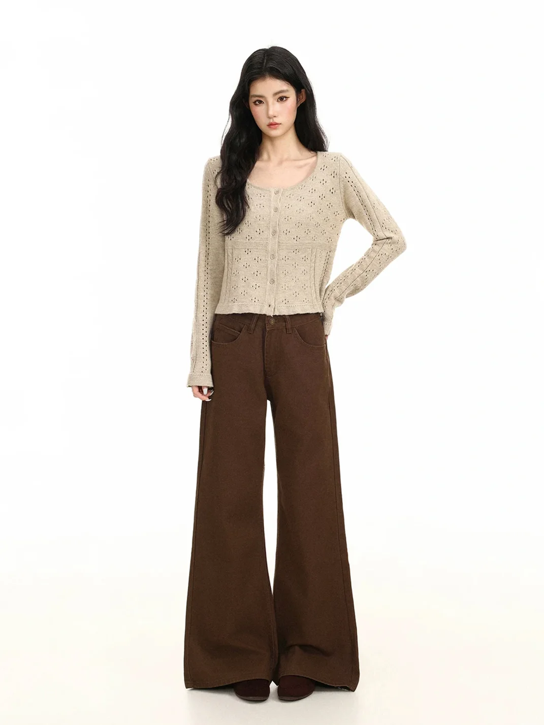 BIGGOLD | Cropped Openwork Wool Knit Cardigan