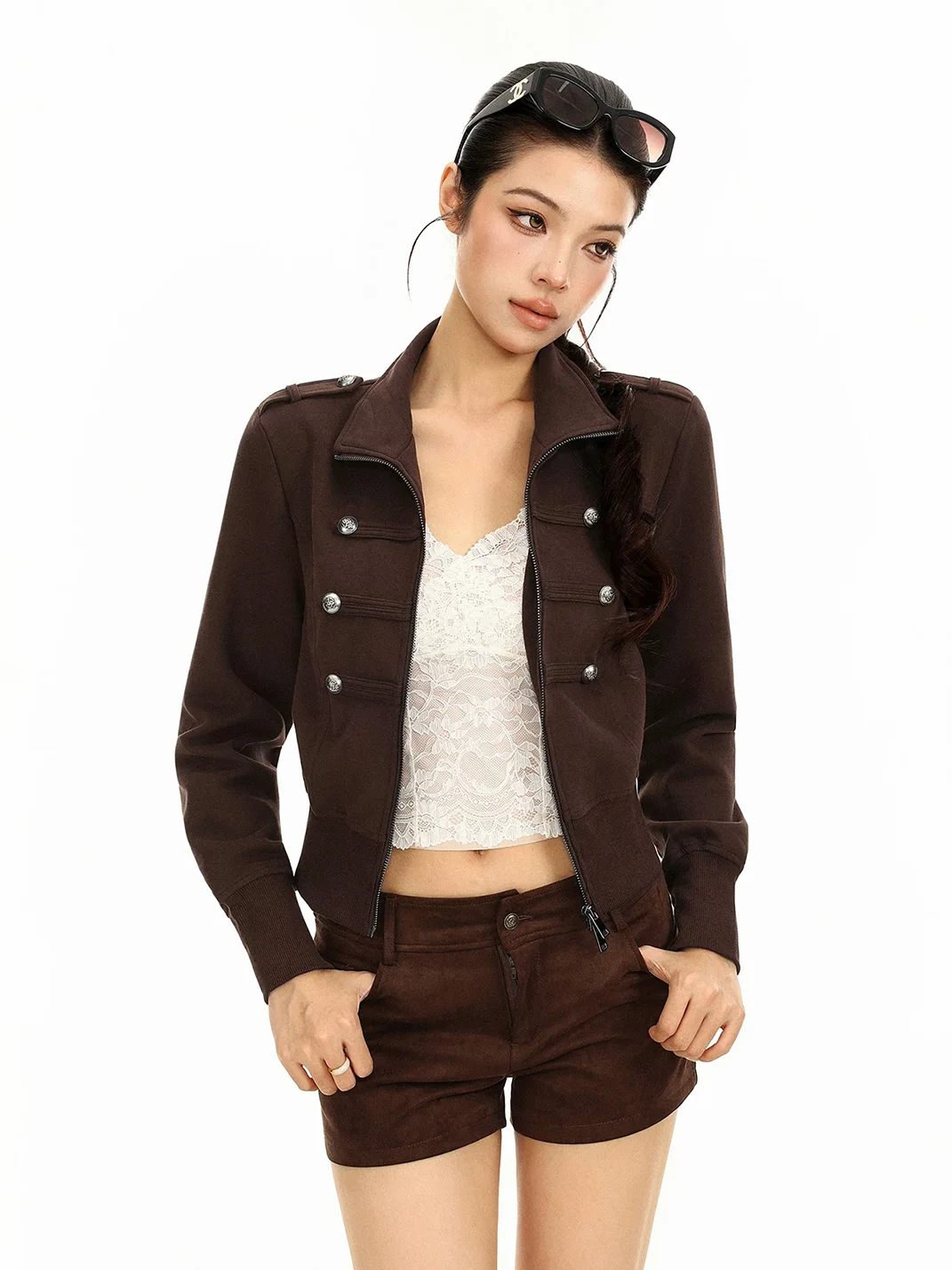 BIGGOLD | Vintage Cropped Stand Collar Military Jacket