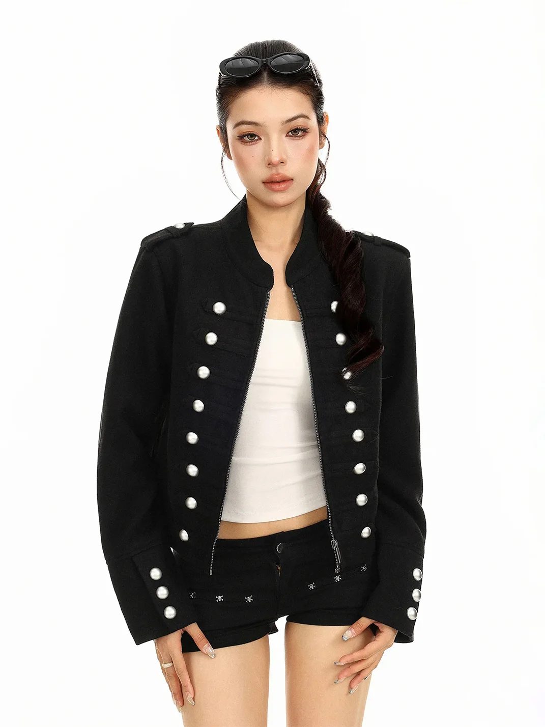 BIGGOLD | Vintage Mandarin Collar Cropped Jacket