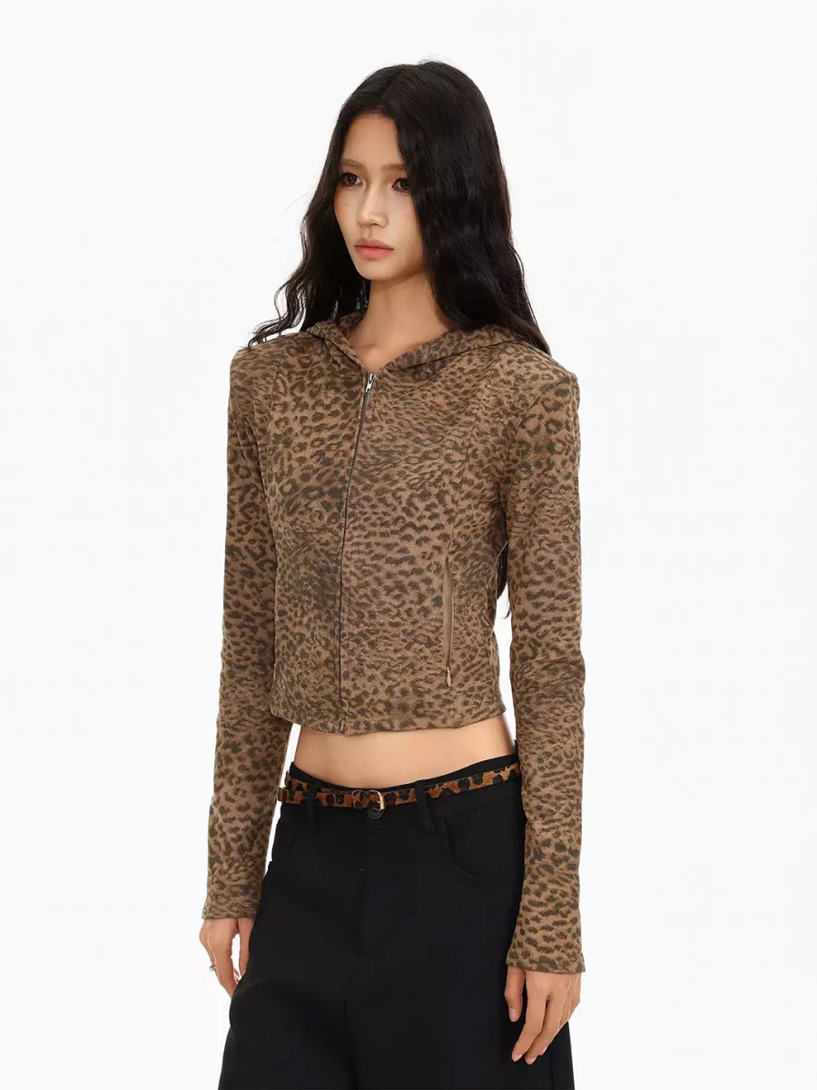 BIGGOLD | Leopard Cropped Hooded Zip Jacket - 3