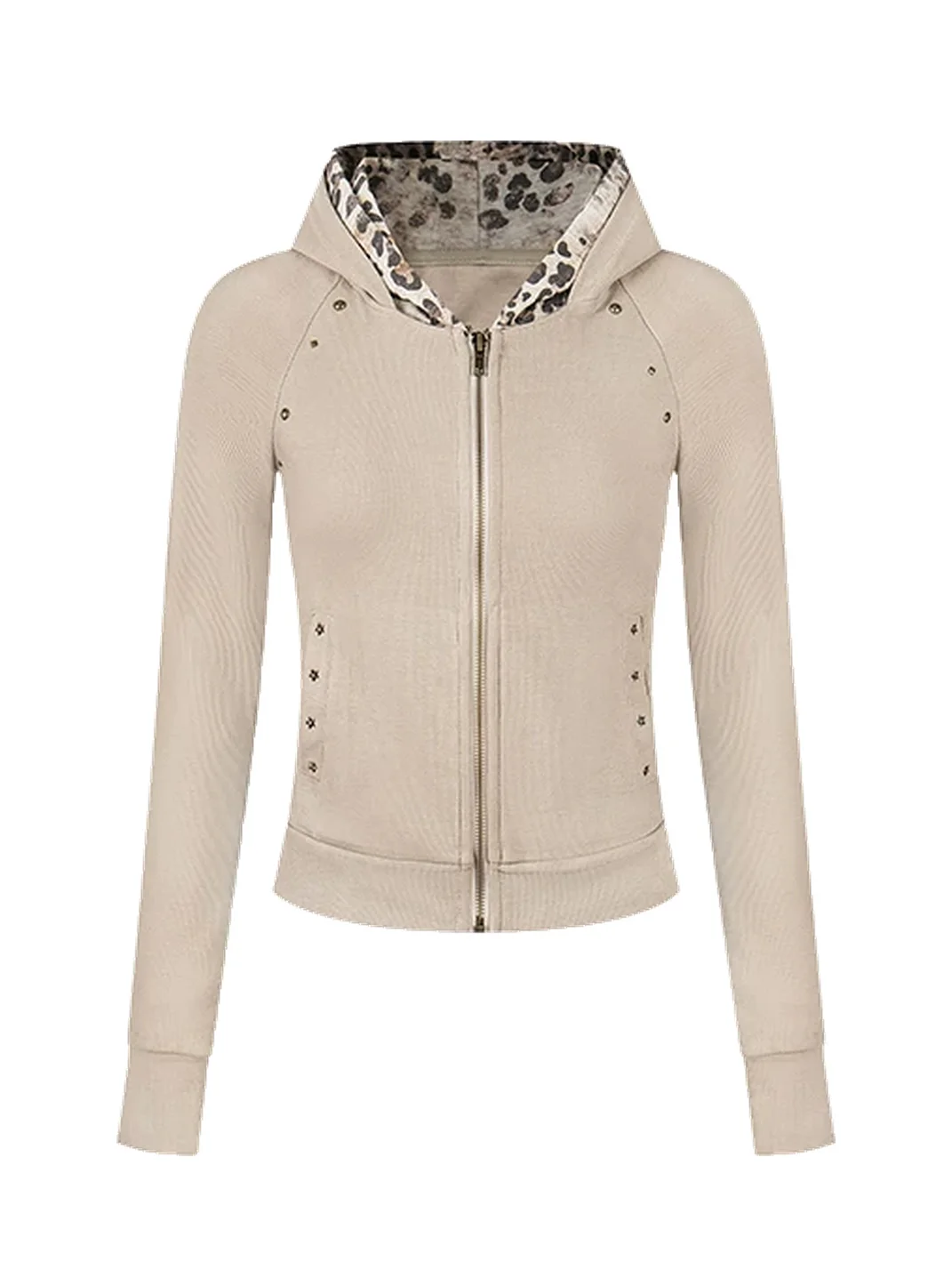 BIGGOLD | Women's Studded Leopard Lined Cropped Zip Hoodie