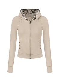 BIGGOLD | Women's Studded Leopard Lined Cropped Zip Hoodie