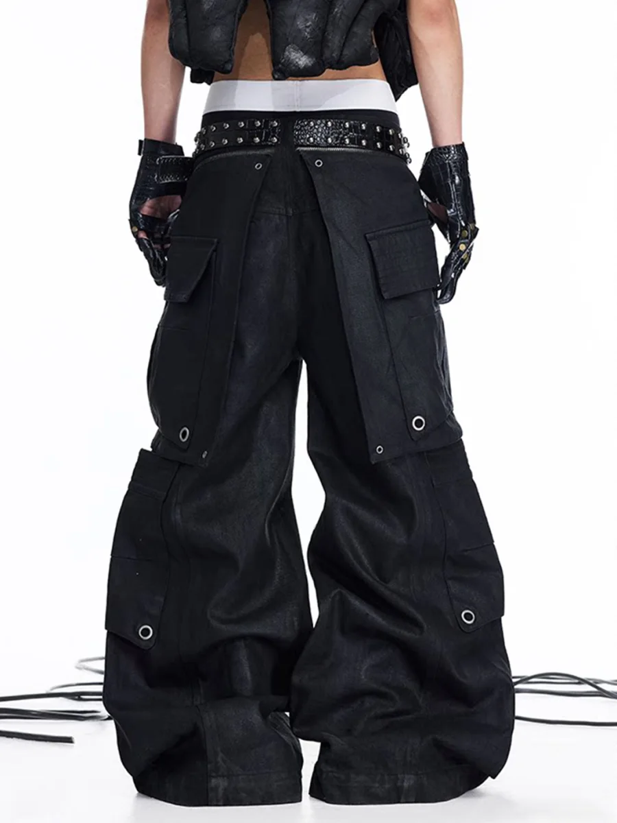 DARKRTPTS | Double-Waist Waxed Wide-Leg Multi-Pocket Jeans - 4
