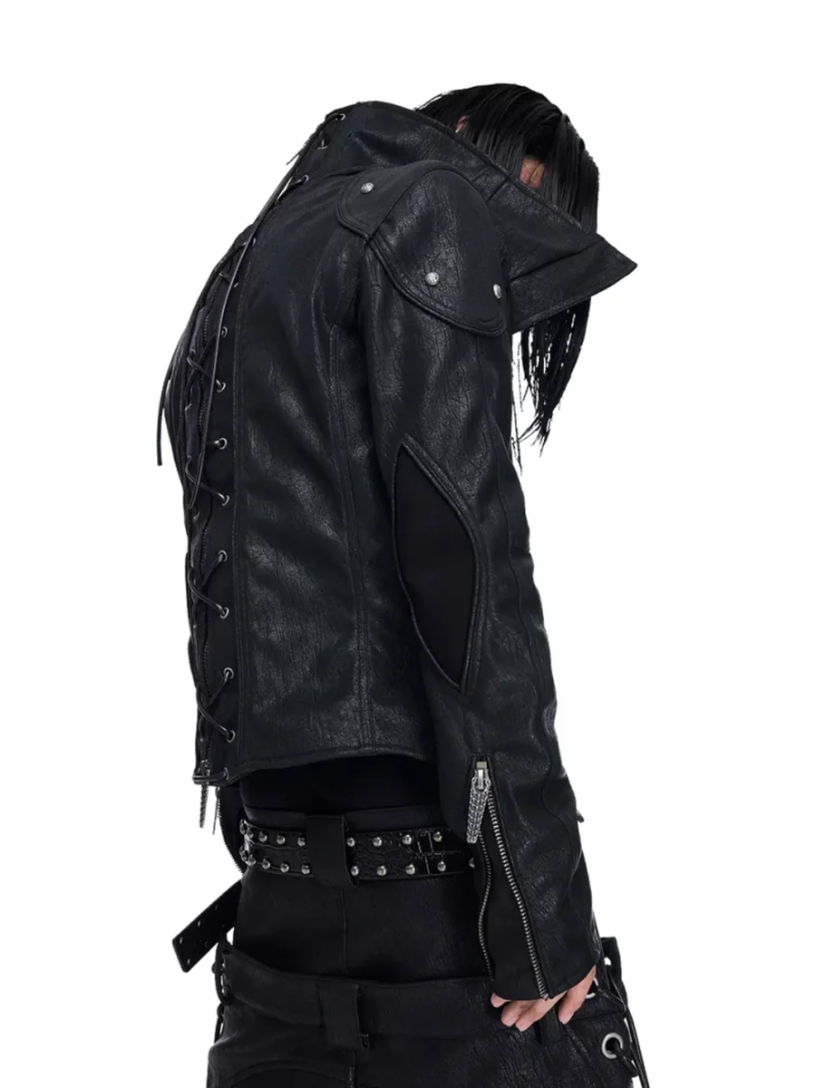 DARKRTPTS | Slim Fit Asymmetric Stand Collar Zip Jacket - 4