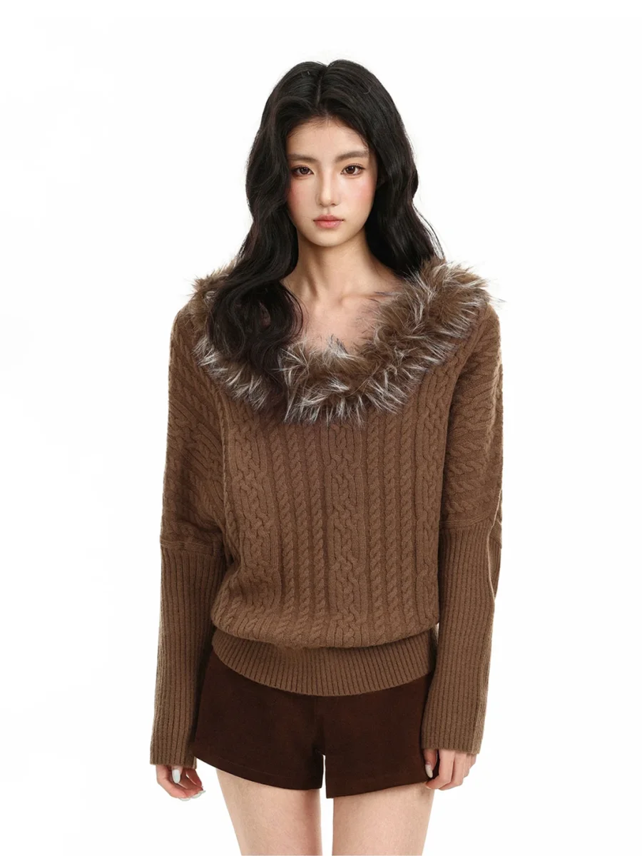 BIGGOLD | Plush V-Neck Cable Knit Sweater - 4