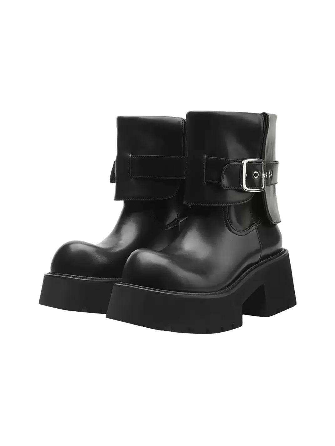 Colorful Bridge | Round Toe Buckle Platform Ankle Boots
