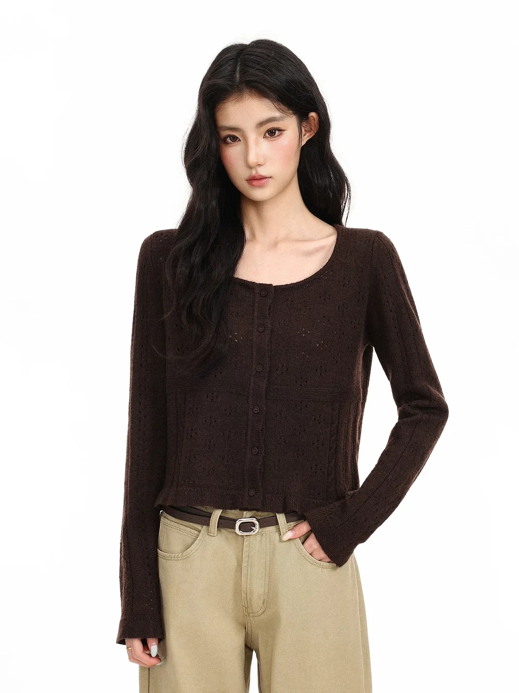 BIGGOLD | Cropped Openwork Wool Knit Cardigan