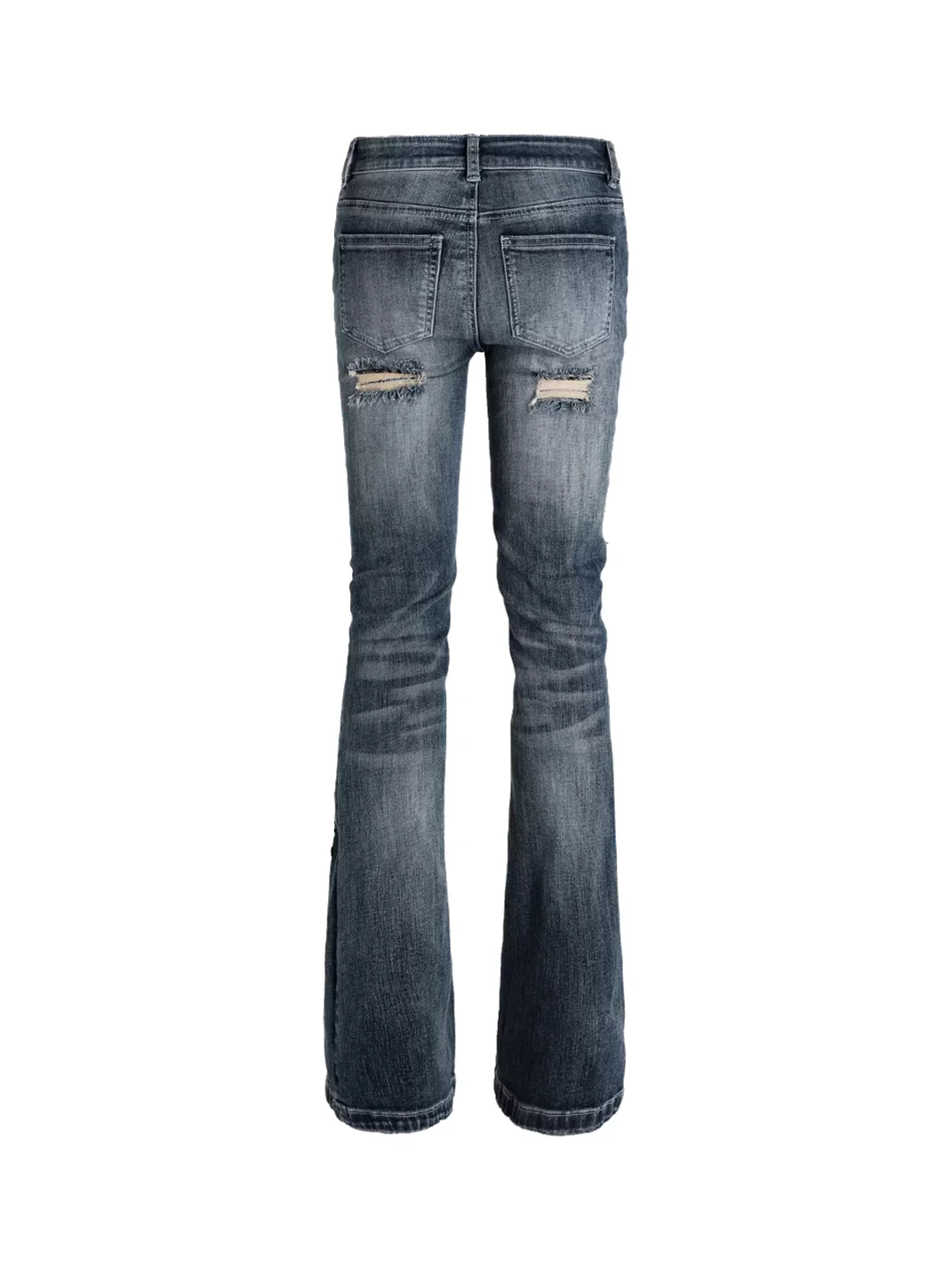SEXXDEVIL | Studded Snake Print Distressed Slim Flare Jeans