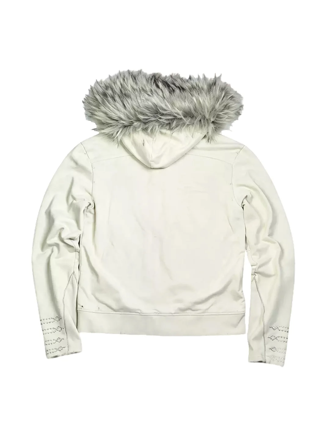 WHISTLEHUNTER | Distressed Embroidered Zip Hoodie With Detachable Fur Collar