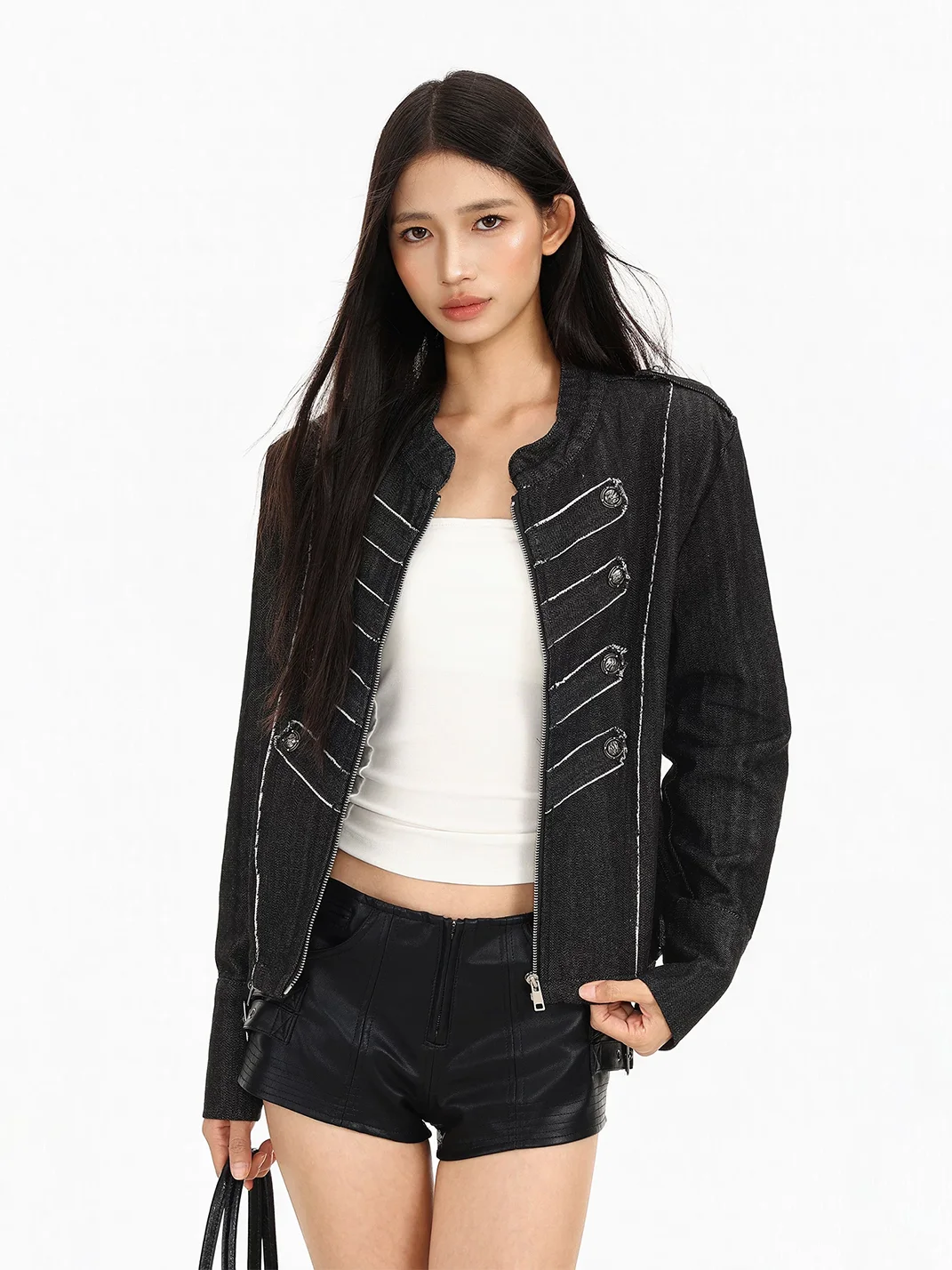 BIGGOLD | Short Denim Stand Collar Jacket