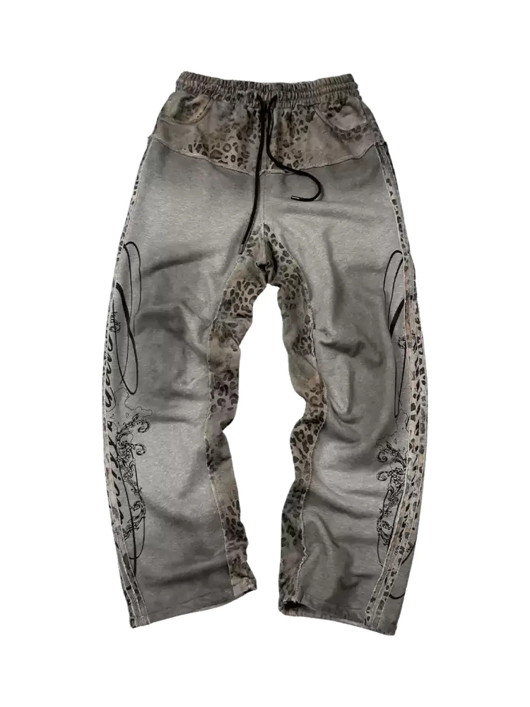 SAXGENWON | Leopard Double Waist Distressed Washed Sweatpants