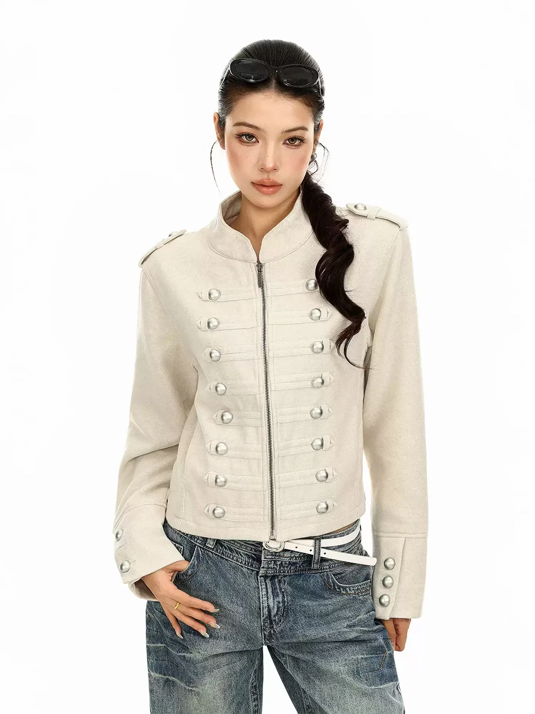 BIGGOLD | Vintage Mandarin Collar Cropped Jacket