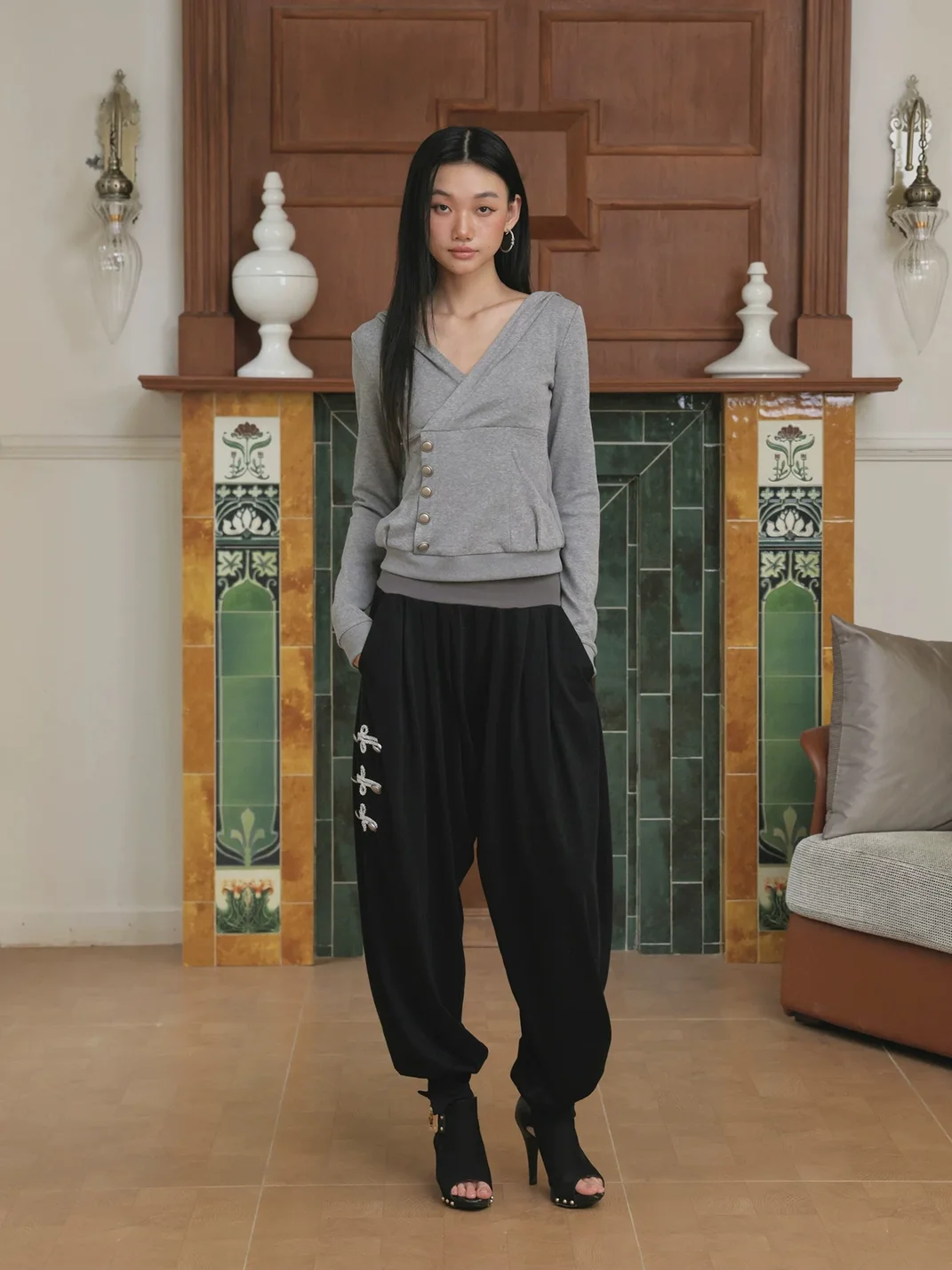 FayChui | Low-Rise Knot Detail Wide-Leg Harem Pants