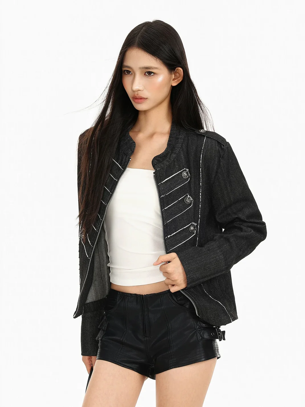 BIGGOLD | Short Denim Stand Collar Jacket