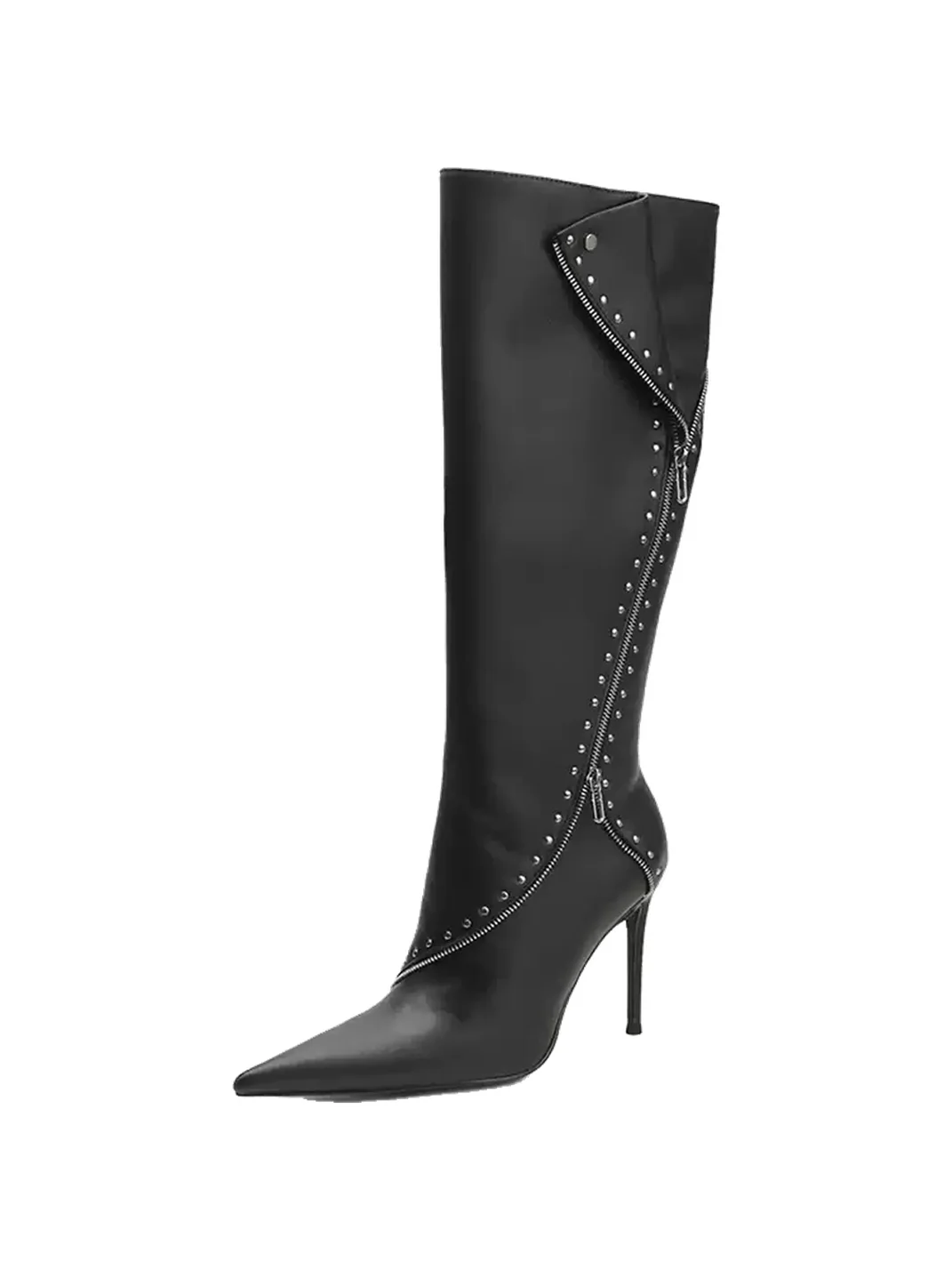 Colorful Bridge | Studded Zipper Pointed-Toe Knee-High Boots