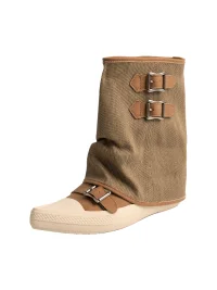 ZHUDAGE | Pointed Toe Canvas Buckle Boots