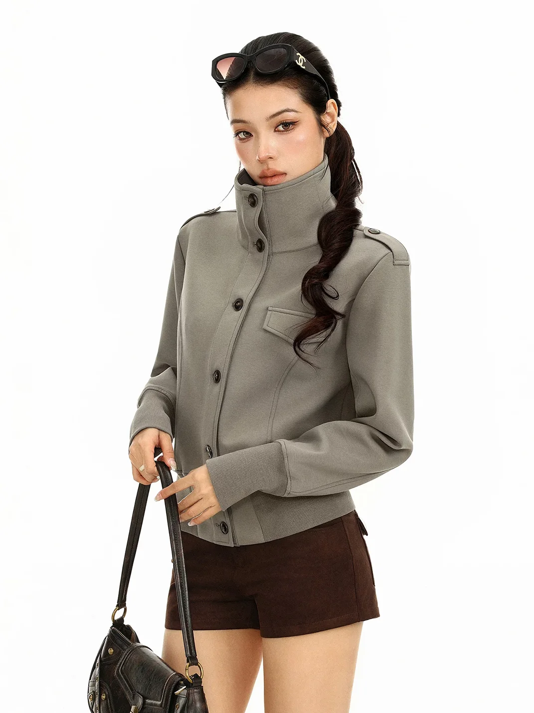 BIGGOLD | Vintage Stand Collar Cropped Utility Jacket