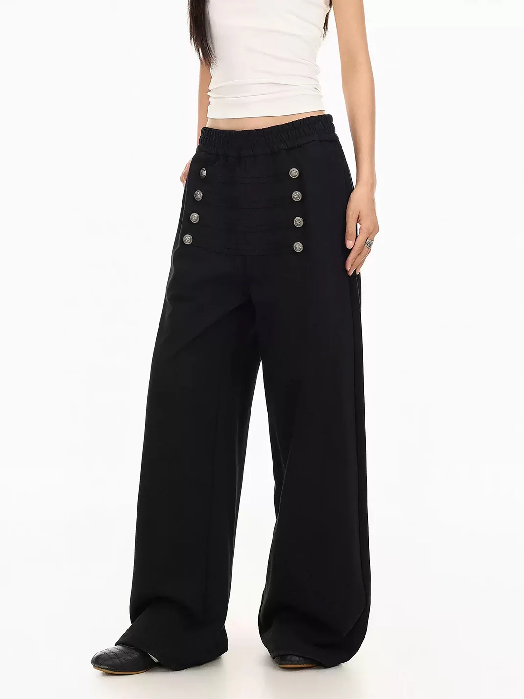 BIGGOLD | Wide-Leg Button-Trim Sweatpants