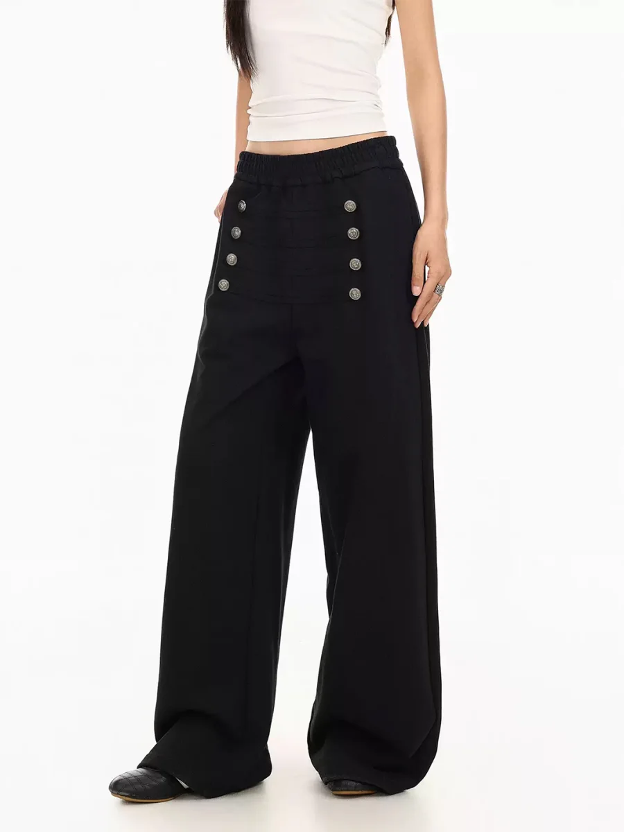 BIGGOLD | Wide-Leg Button-Trim Sweatpants - 4