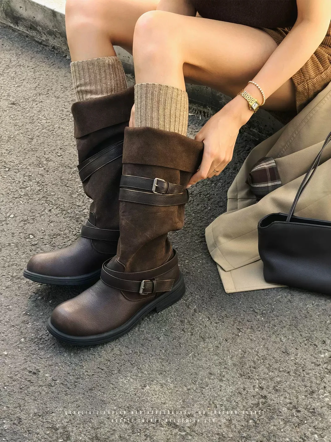 GSL | Fold-Over Slouchy Wide-Shaft Tall Boots