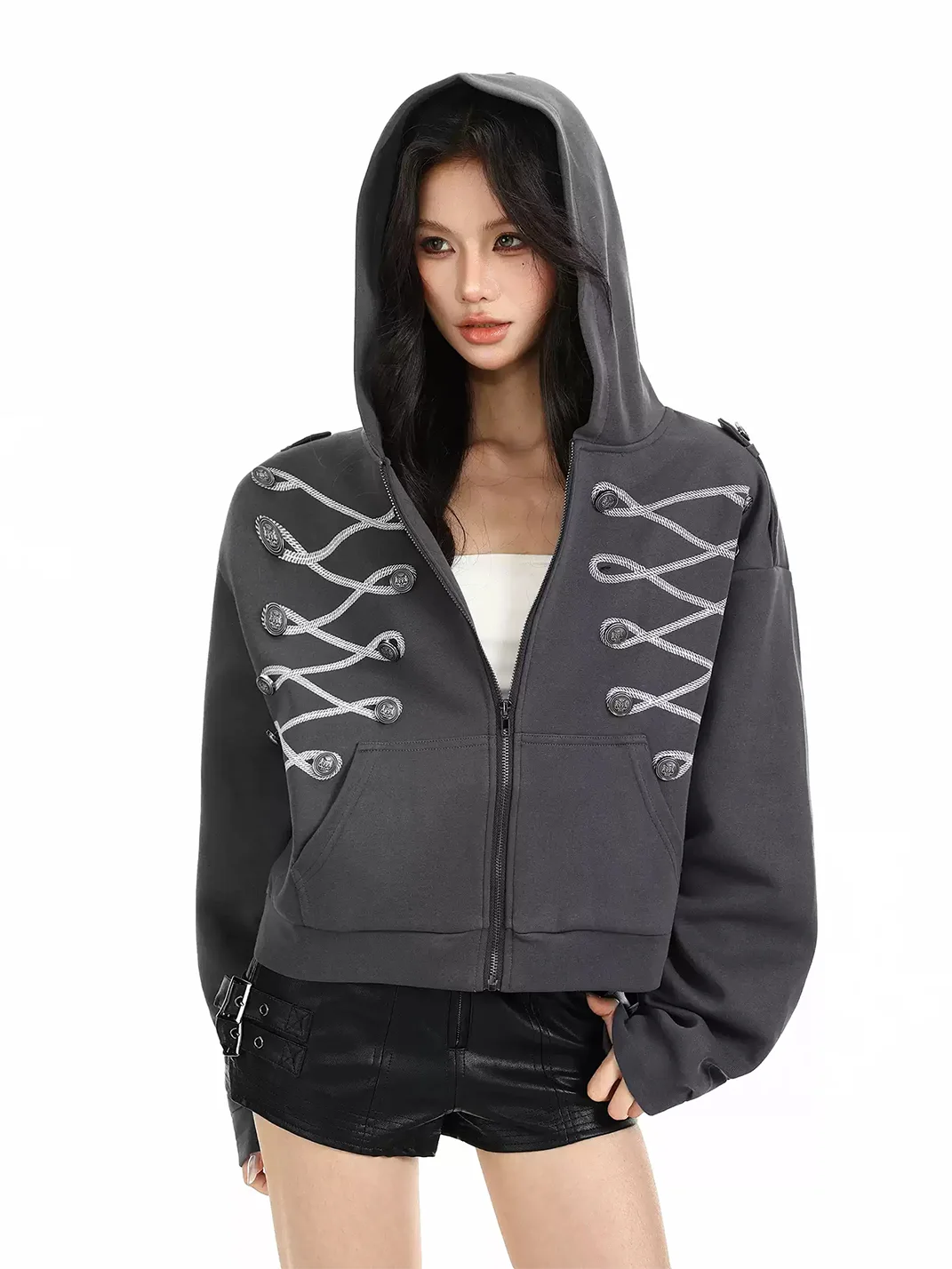 BIGGOLD | Cropped Hooded Zip-Up Jacket