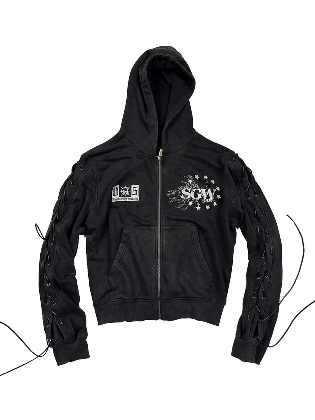 SAXGENWON | Lace-Up Washed Hoodie And Sweatpants Set