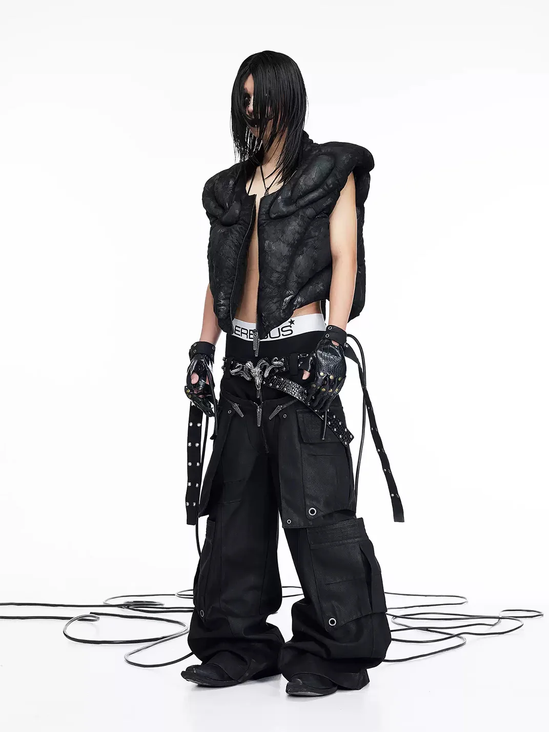 DARKRTPTS | Double-Waist Waxed Wide-Leg Multi-Pocket Jeans
