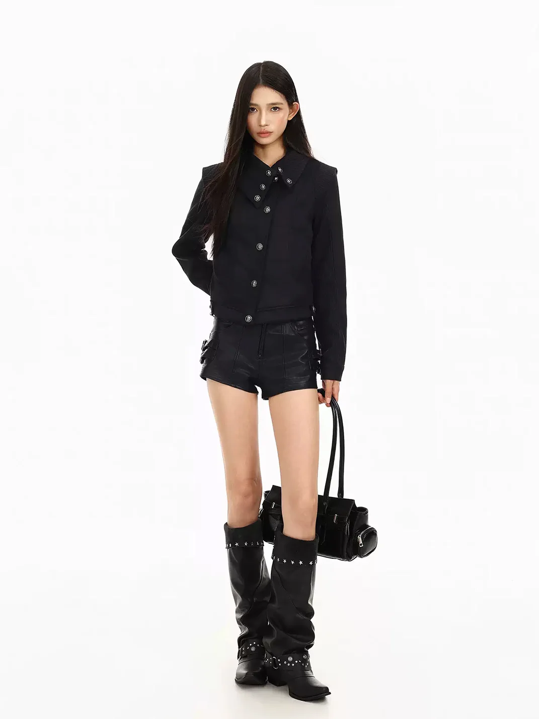 BIGGOLD | Cropped Notched-Collar Button Jacket