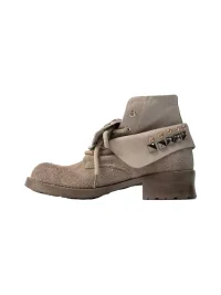 ZHUDAGE | Studded Foldover Lace-Up Ankle Boots