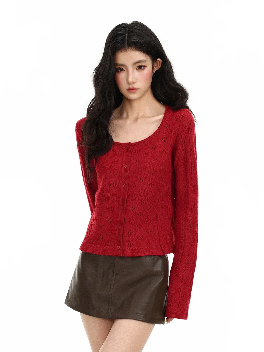 BIGGOLD | Cropped Openwork Wool Knit Cardigan