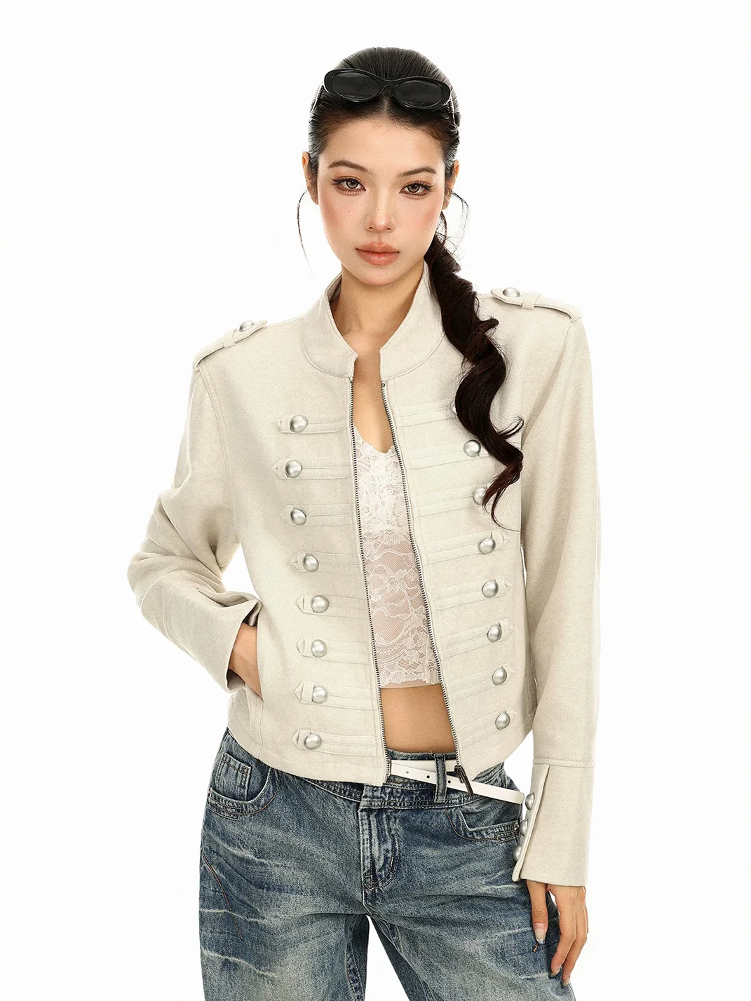 BIGGOLD | Vintage Mandarin Collar Cropped Jacket