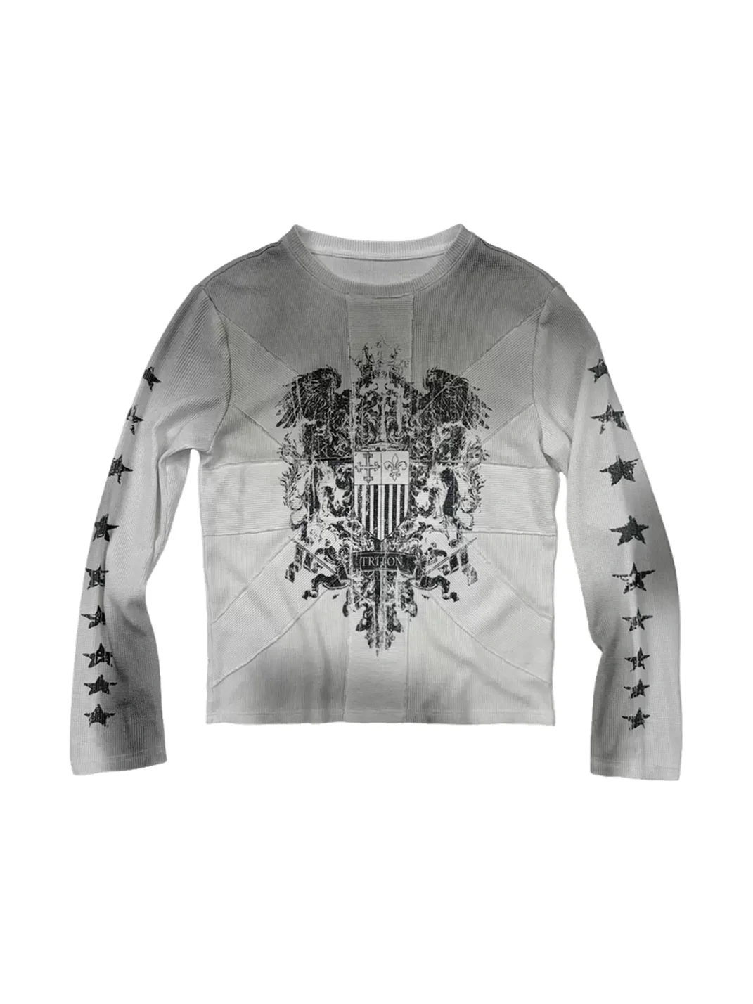 SAXGENWON | Distressed Boxy Waffle Graphic Long Sleeve Tee